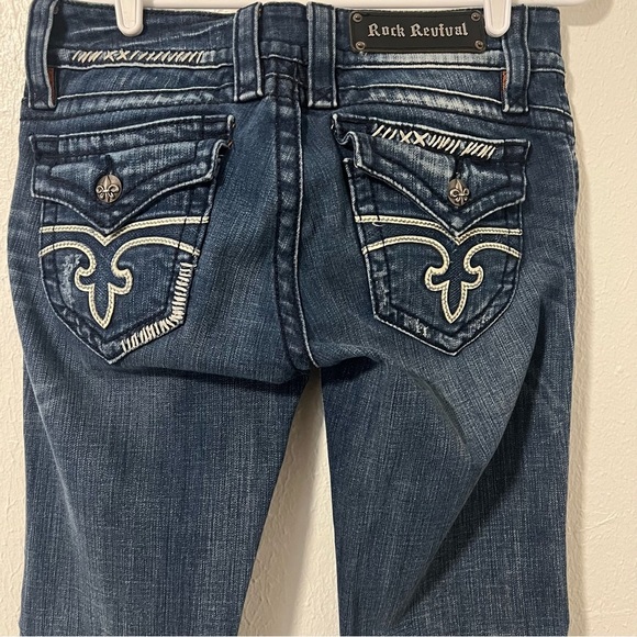 Rock Revival Jen Boot Jeans Sz 29 Faux Leather Embroidered Back Flap Pockets EUC - Picture 7 of 15